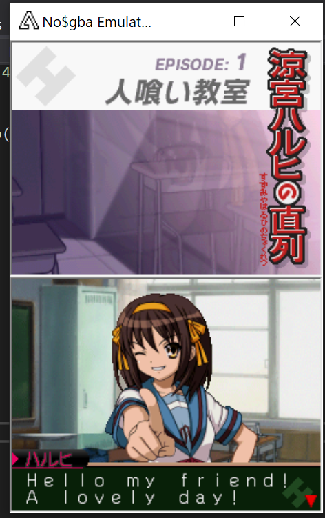 Haruhi Suzumiya in the opening lines saying Hello my friend! A lovely day!