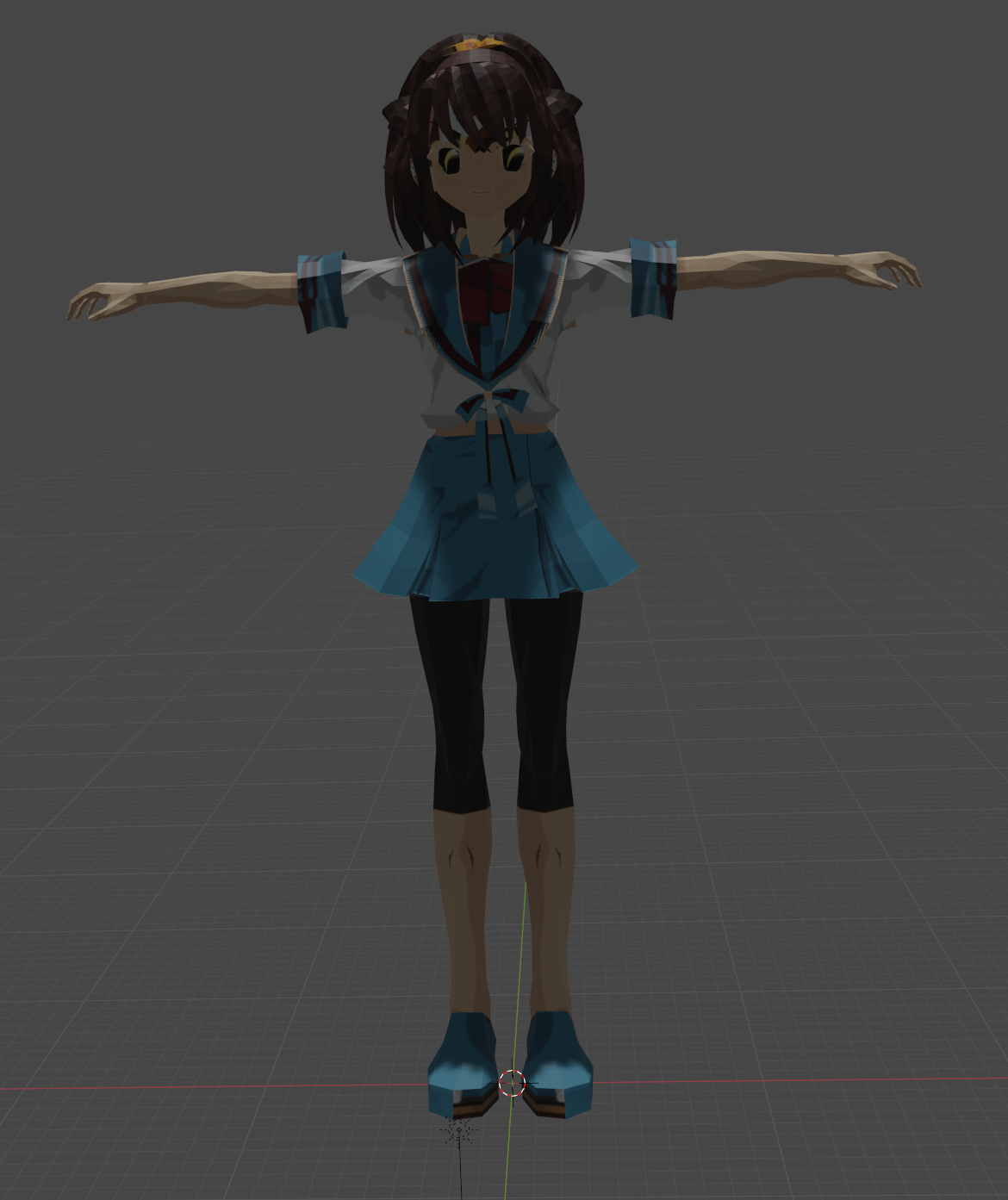 A somewhat janky version of Haruhi Suzumiya imported into the blender window